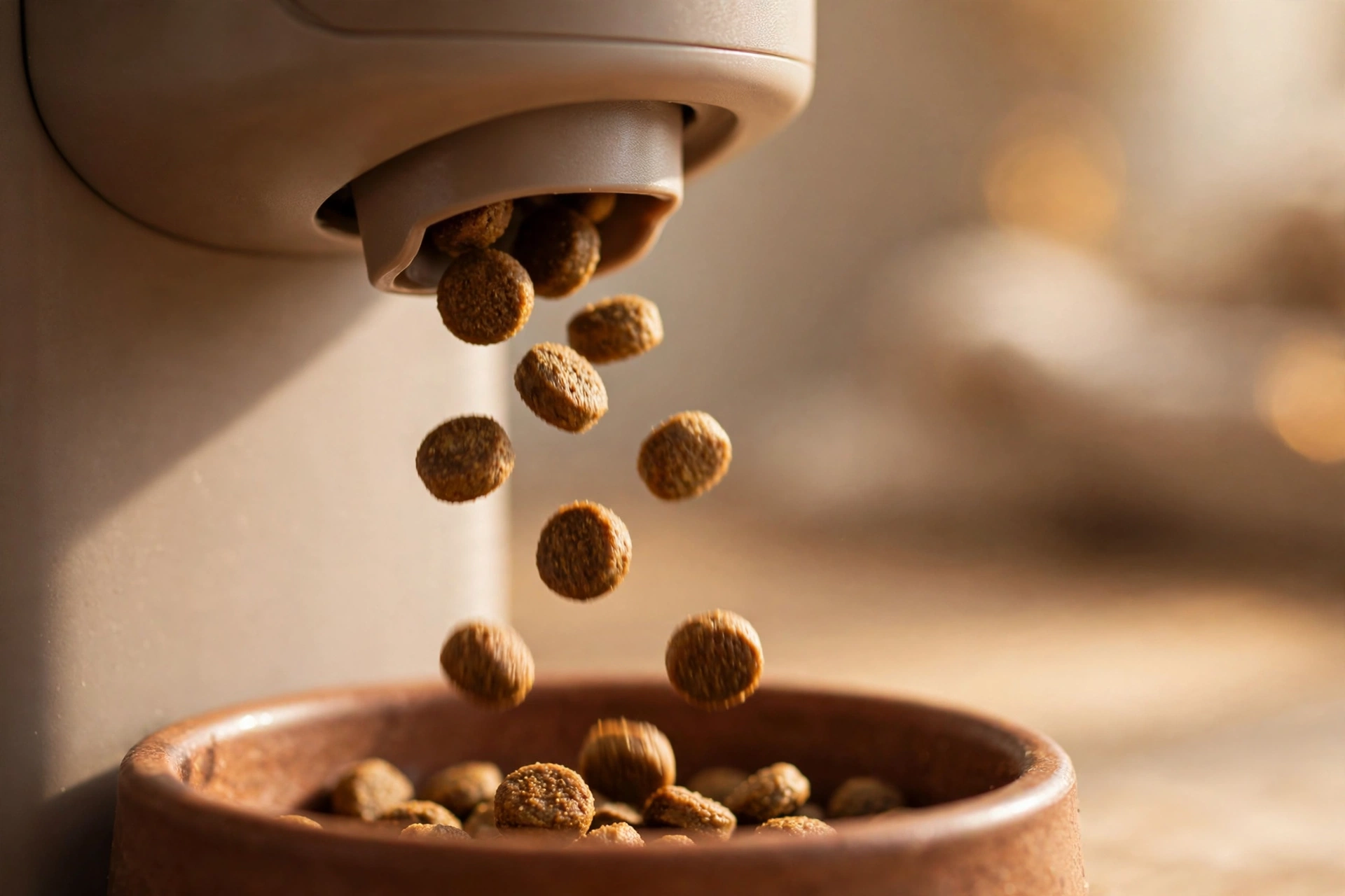 Kibble dispensing from an automatic pet feeder